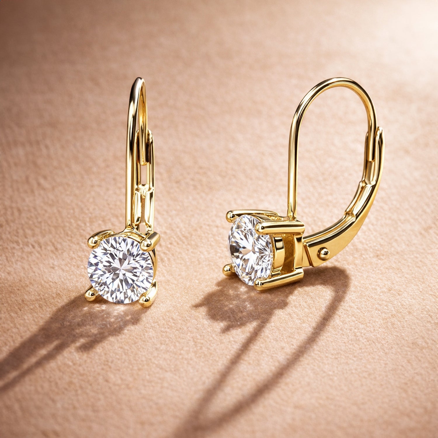 Solitaire CZ Leverback Earrings in Gold Flashed Sterling Silver