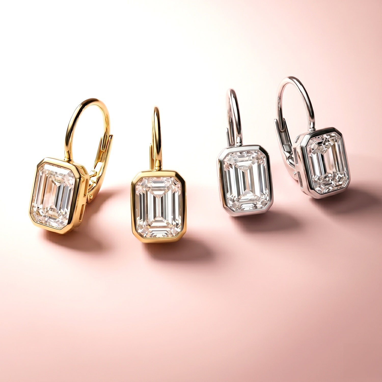 Solitaire Emerald Cut CZ Leverback Earrings in Sterling Silver