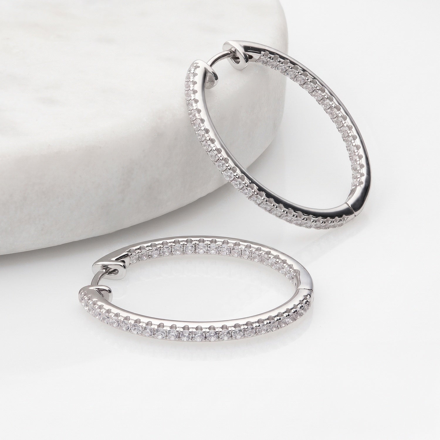 CZ Small Hoop Earrings in Sterling Silver