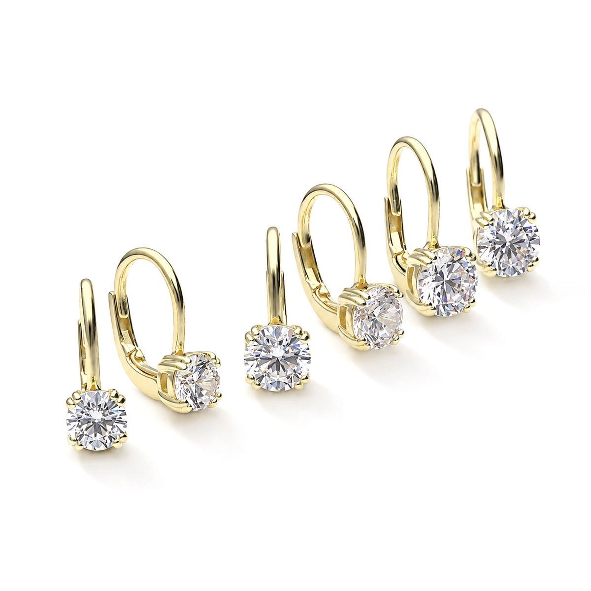 Solitaire CZ Leverback Earrings in Sterling Silver