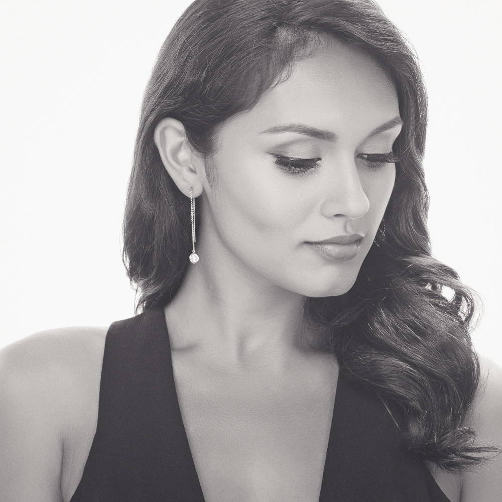 Model Wearing Threader Earrings