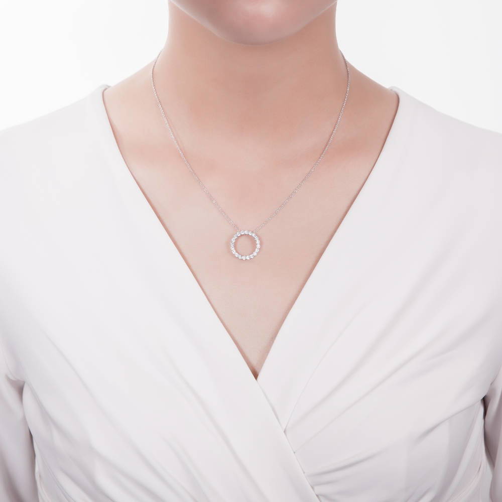 Open Circle CZ Necklace in Sterling Silver