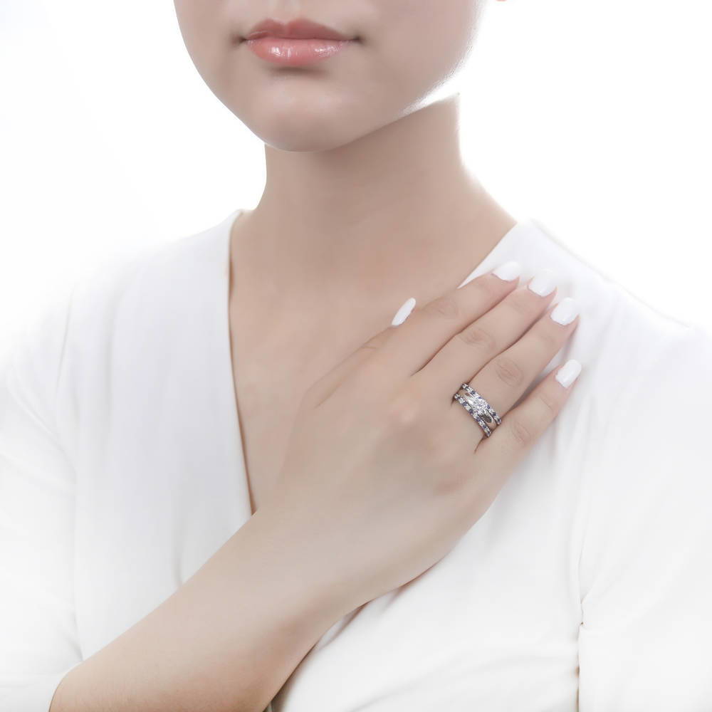 Sapphire-Blue Pave CZ Eternity Ring in Sterling Silver