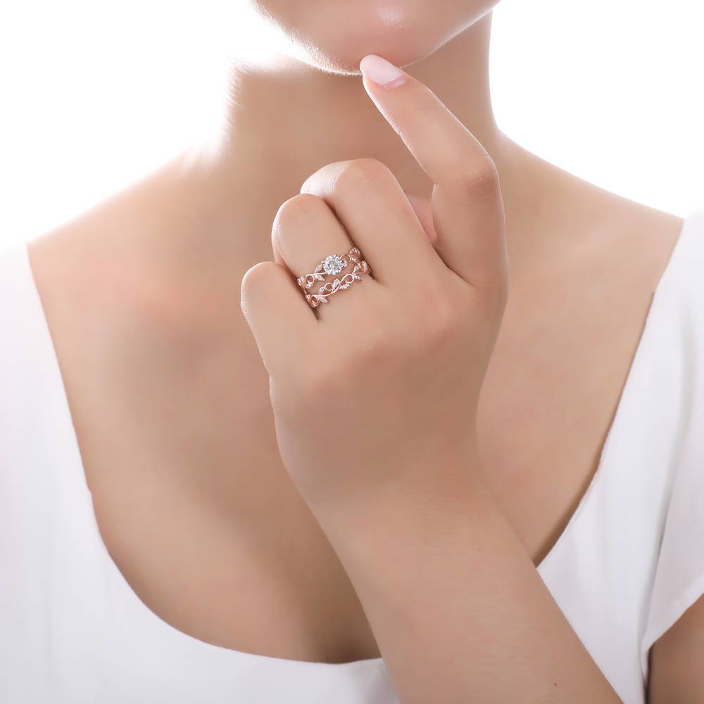 Solitaire Filigree CZ Ring in Rose Gold Plated Sterling Silver