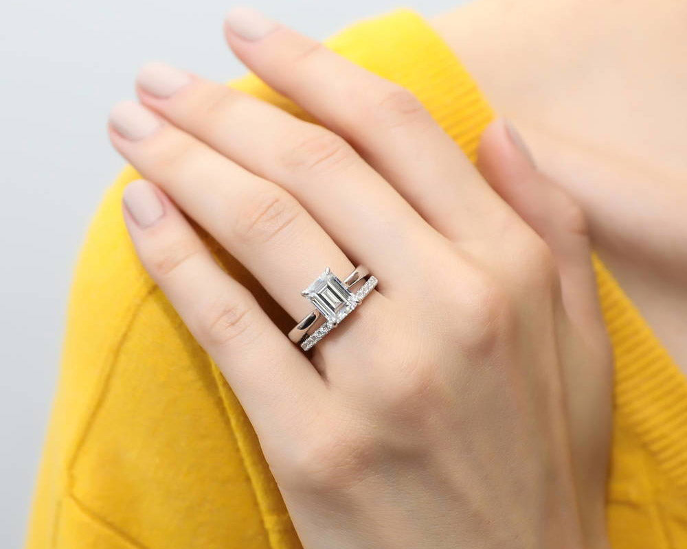 Sterling Silver Emerald Cut CZ Solitaire Ring Set 2.8 CTW