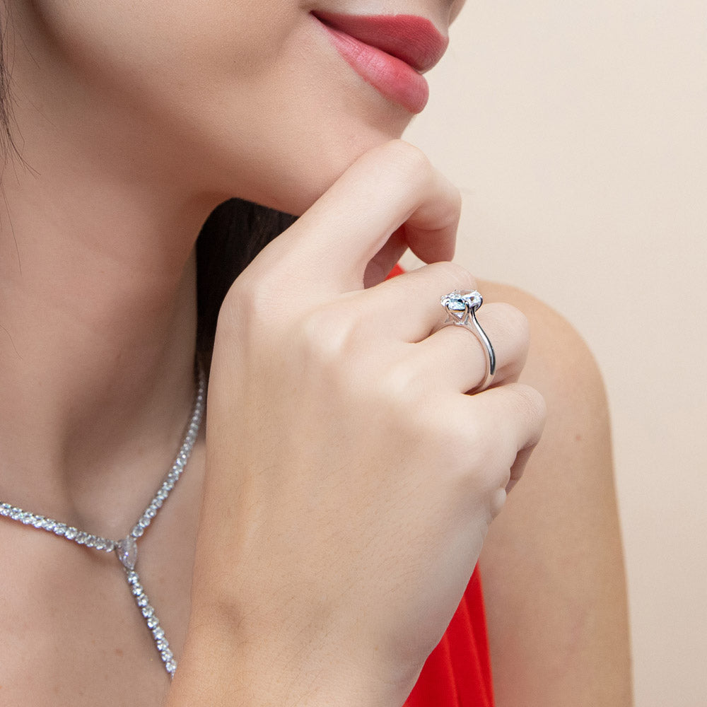 Solitaire 3ct Oval CZ Ring in Sterling Silver