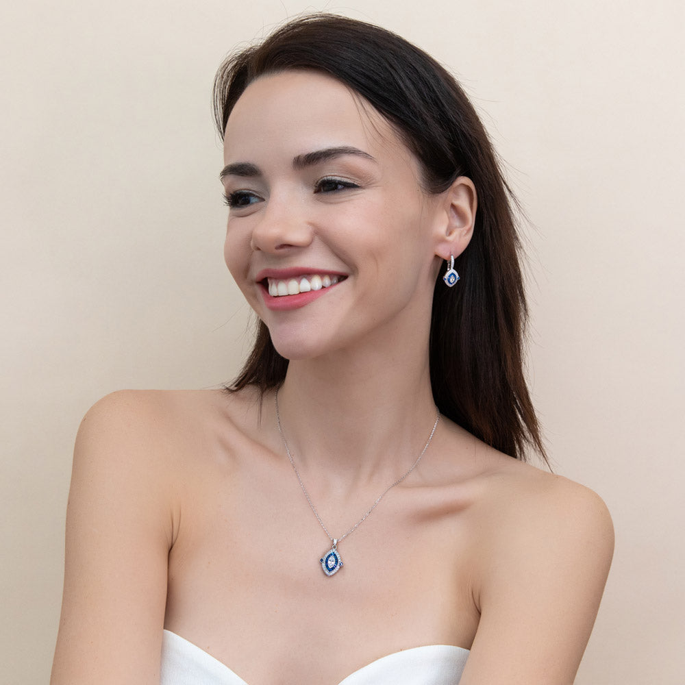 Model wearing Halo Navette Marquise CZ Statement Set in Sterling Silver, 2 of 11