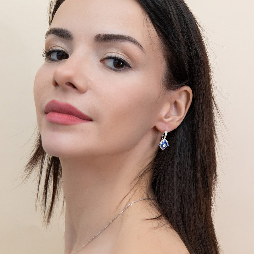 Model wearing Halo Navette Marquise CZ Statement Set in Sterling Silver, 7 of 11