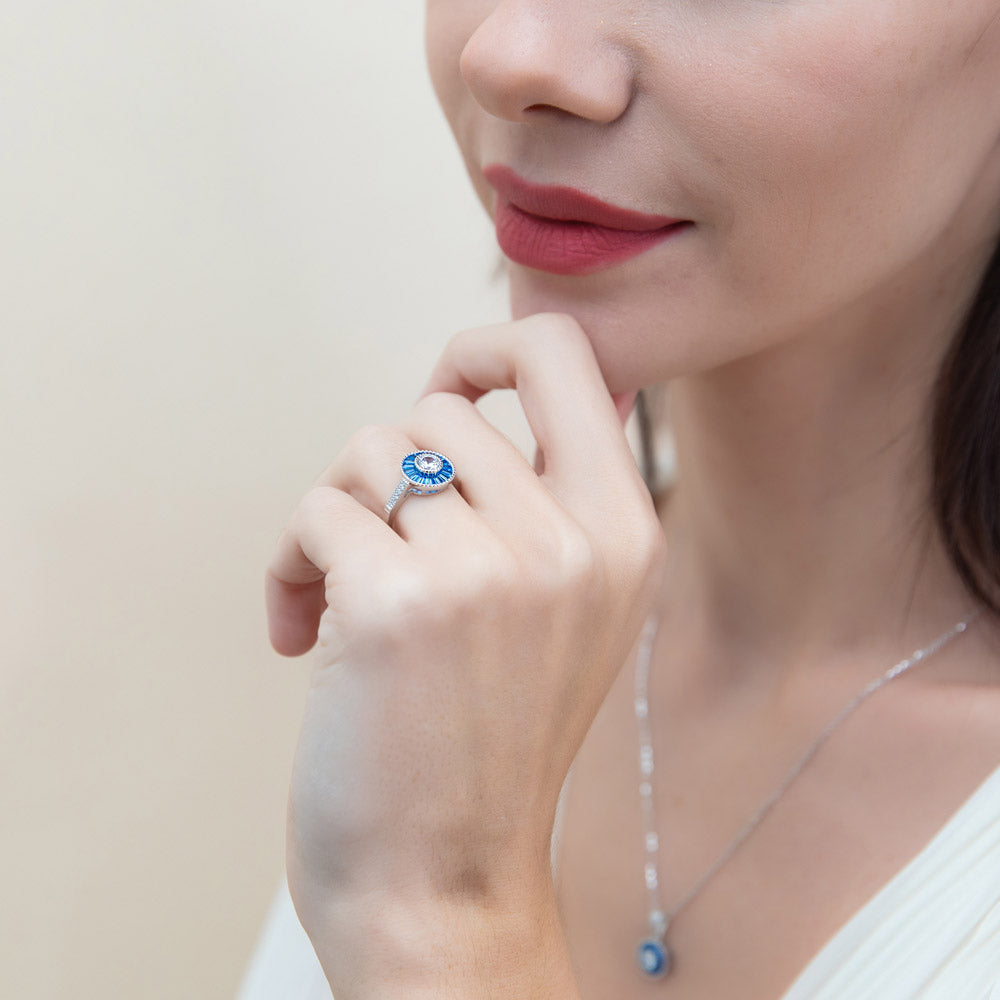 Halo Art Deco Milgrain CZ Ring in Sterling Silver
