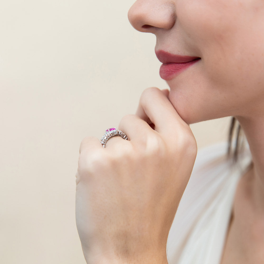 Halo Art Deco Chevron V Shaped CZ Ring Set in Sterling Silver