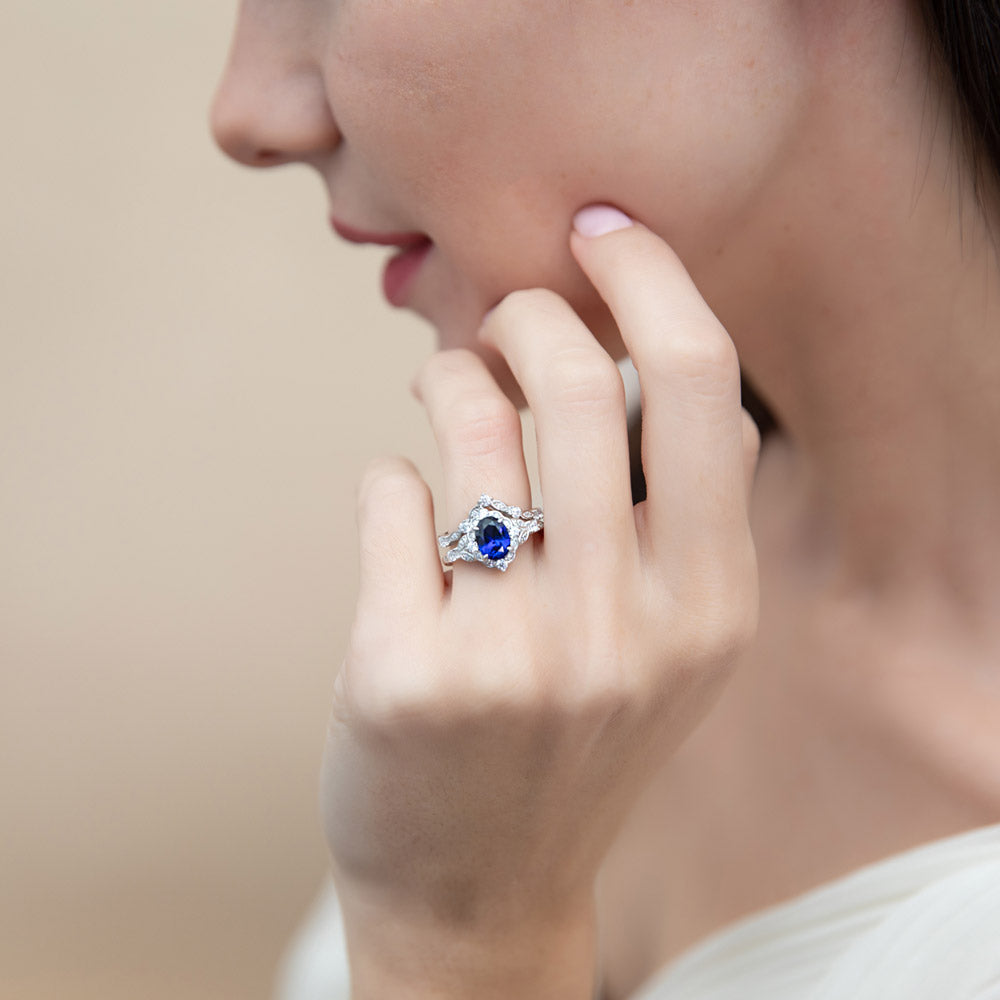 Halo Art Deco Chevron V Shaped CZ Ring Set in Sterling Silver