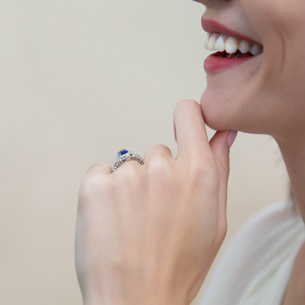 Halo Art Deco Chevron V Shaped CZ Ring Set in Sterling Silver