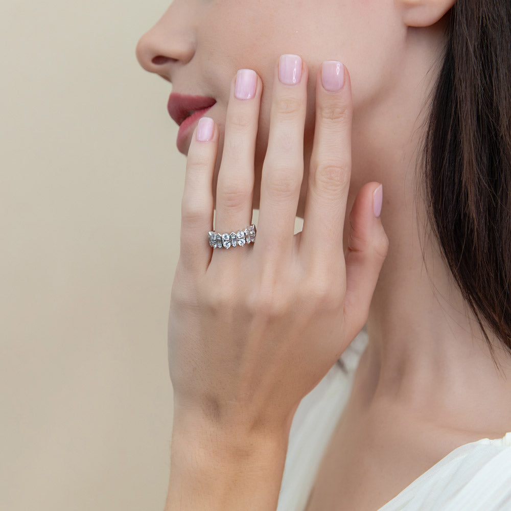 Cluster Art Deco CZ Band in Sterling Silver