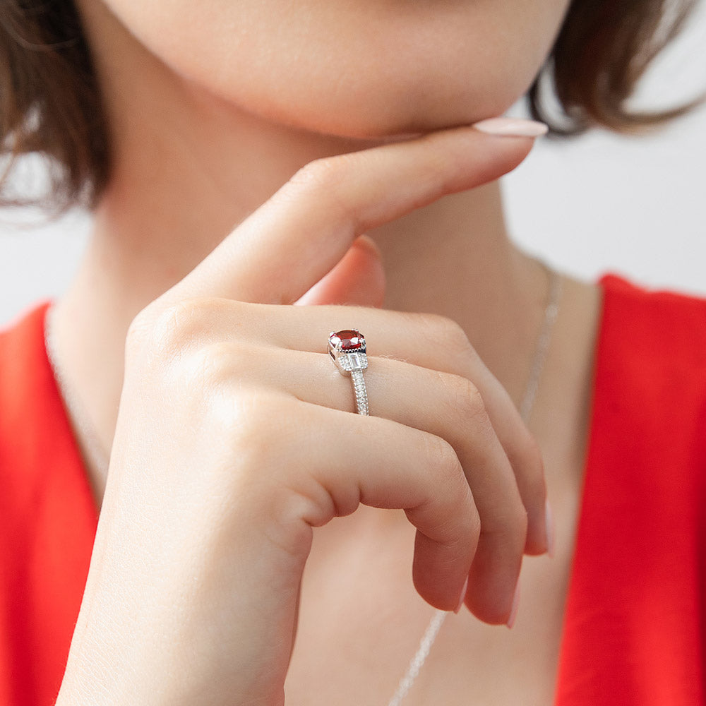 Art Deco Red CZ Ring in Sterling Silver