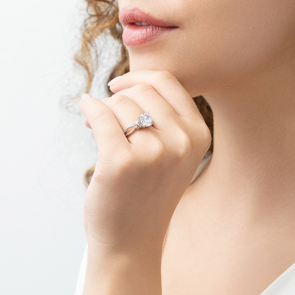 Cable Woven Solitaire 2ct CZ Ring in Sterling Silver