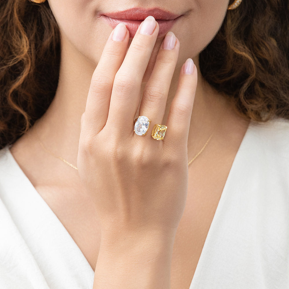 Toi et Moi 2-Stone CZ Ring in Gold Flashed Sterling Silver