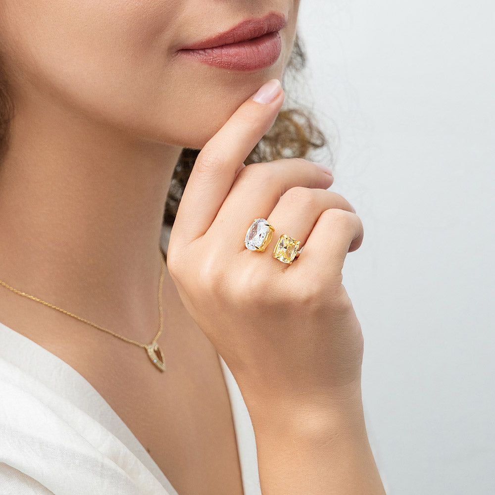 Toi et Moi 2-Stone CZ Ring in Gold Flashed Sterling Silver