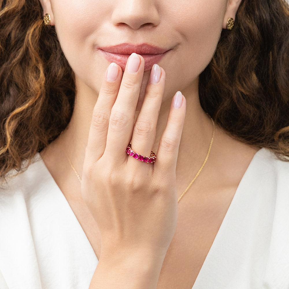 Red Pave CZ Eternity Ring in Rose Gold Flashed Sterling Silver