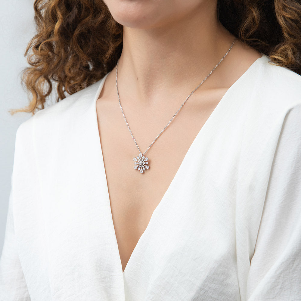 Snowflake CZ Necklace in Sterling Silver