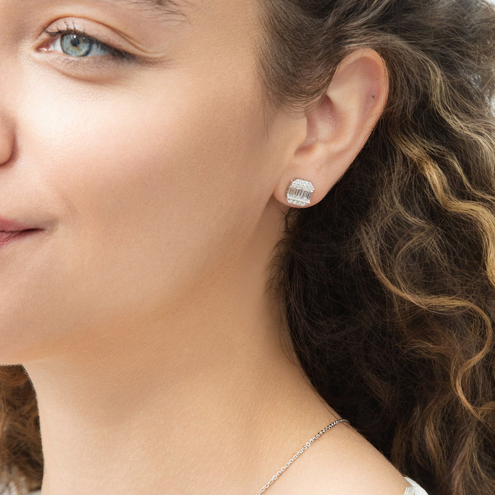 Art Deco CZ Stud Earrings in Sterling Silver