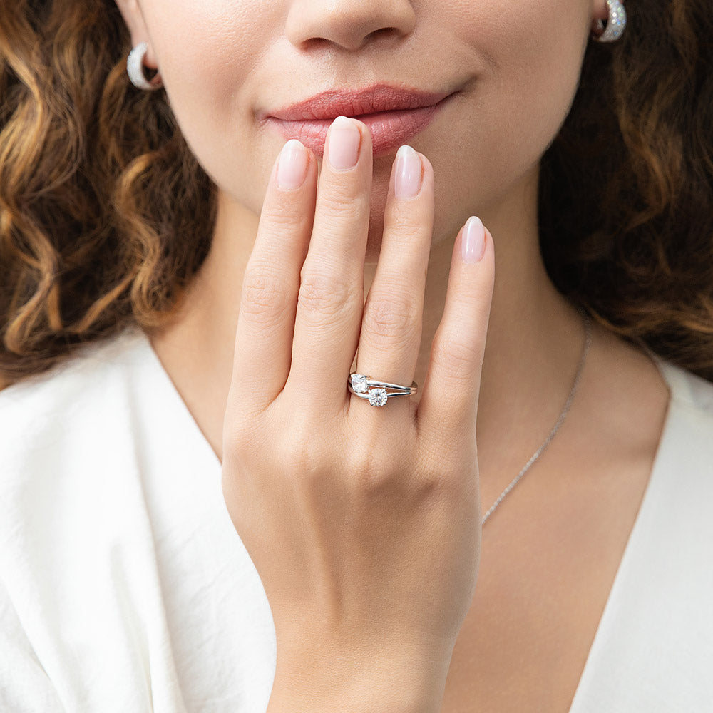 Bypass 2-Stone CZ Split Shank Ring in Sterling Silver