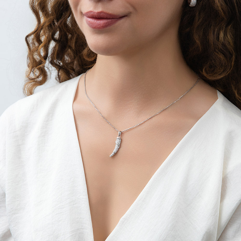 Model Wearing Horn Pendant Necklace
