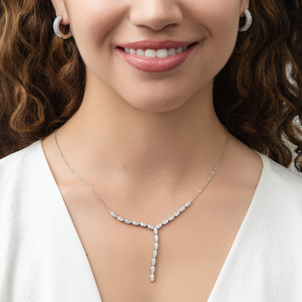CZ Lariat Necklace in Sterling Silver