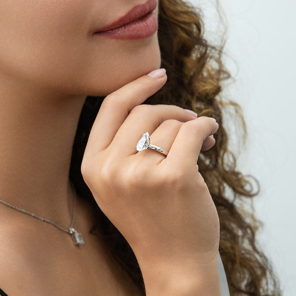 Solitaire 1.8ct Bezel Pear CZ Ring Set in Sterling Silver