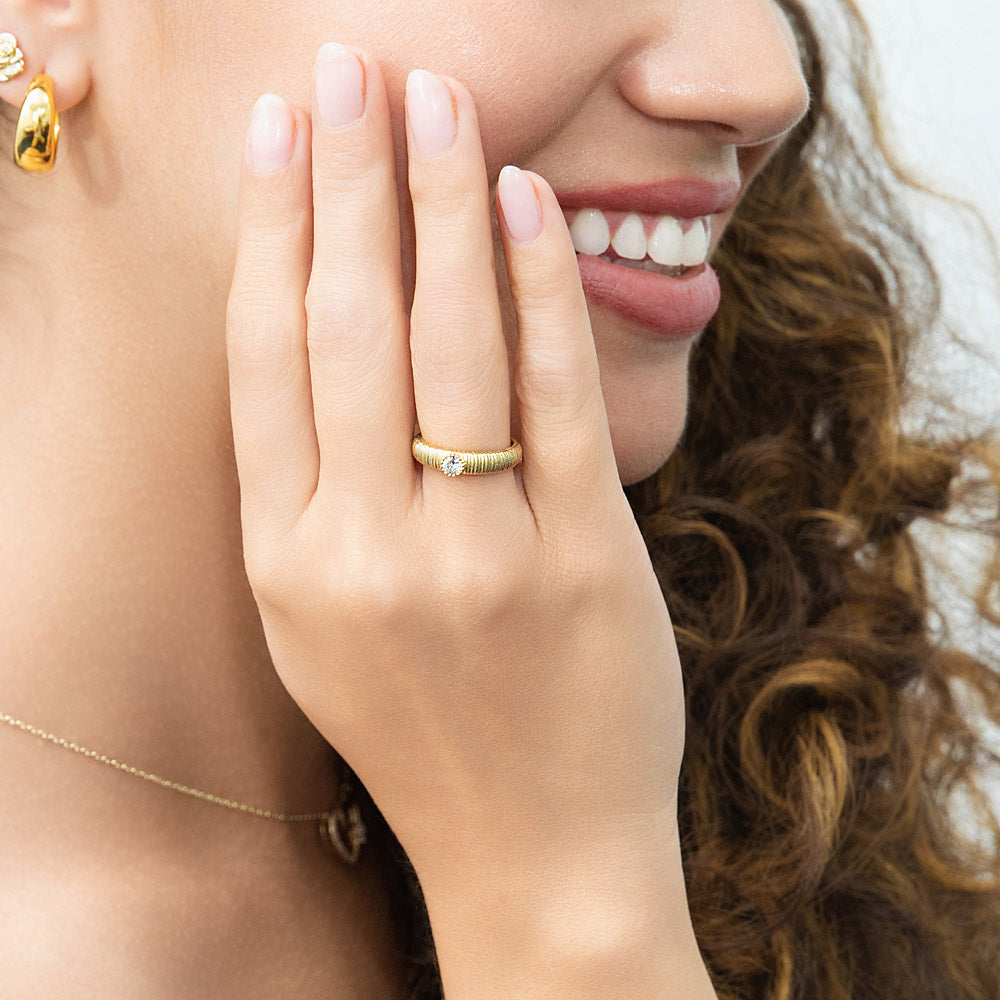 Solitaire Bezel CZ Ring in Gold Flashed Sterling Silver
