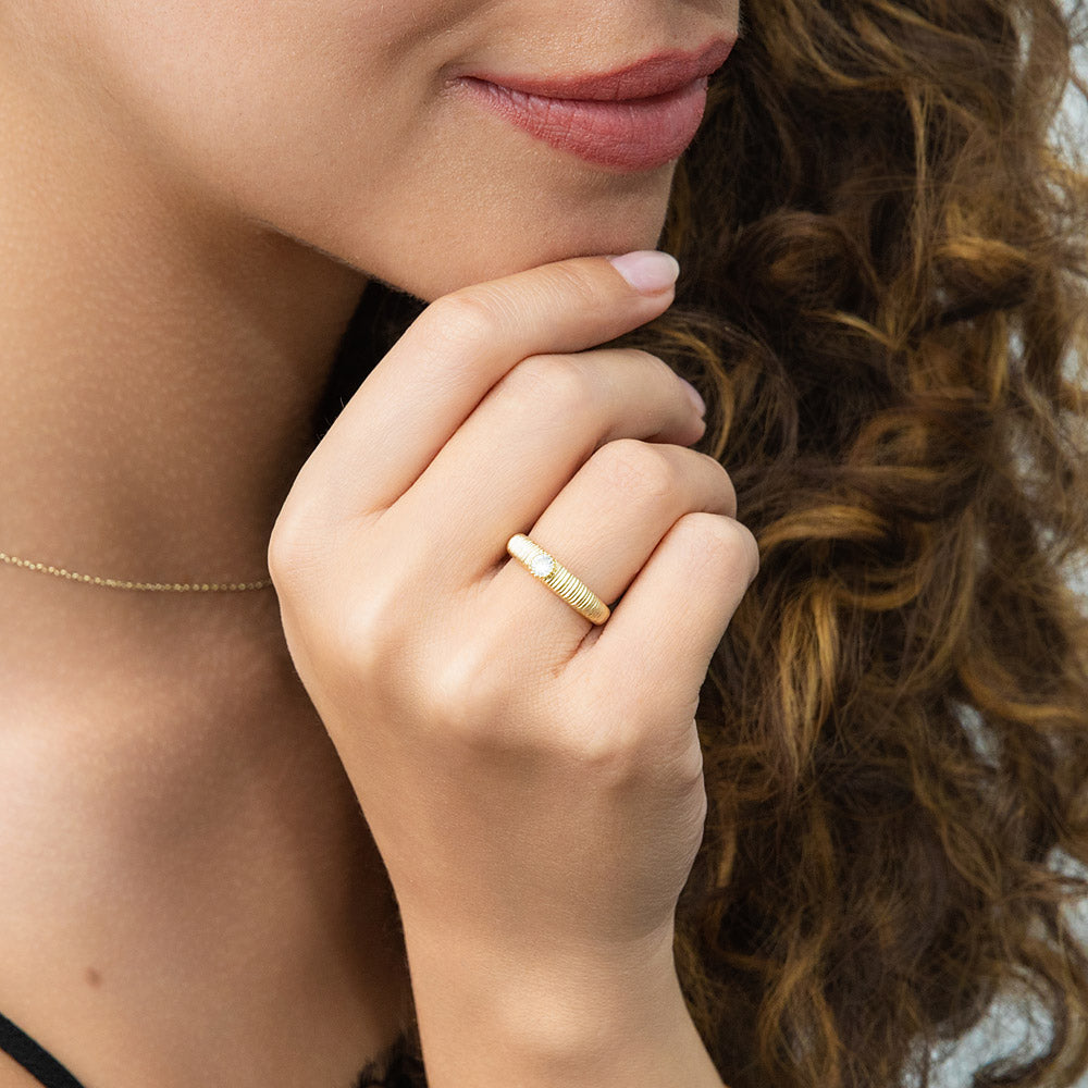 Solitaire Bezel CZ Ring in Gold Flashed Sterling Silver
