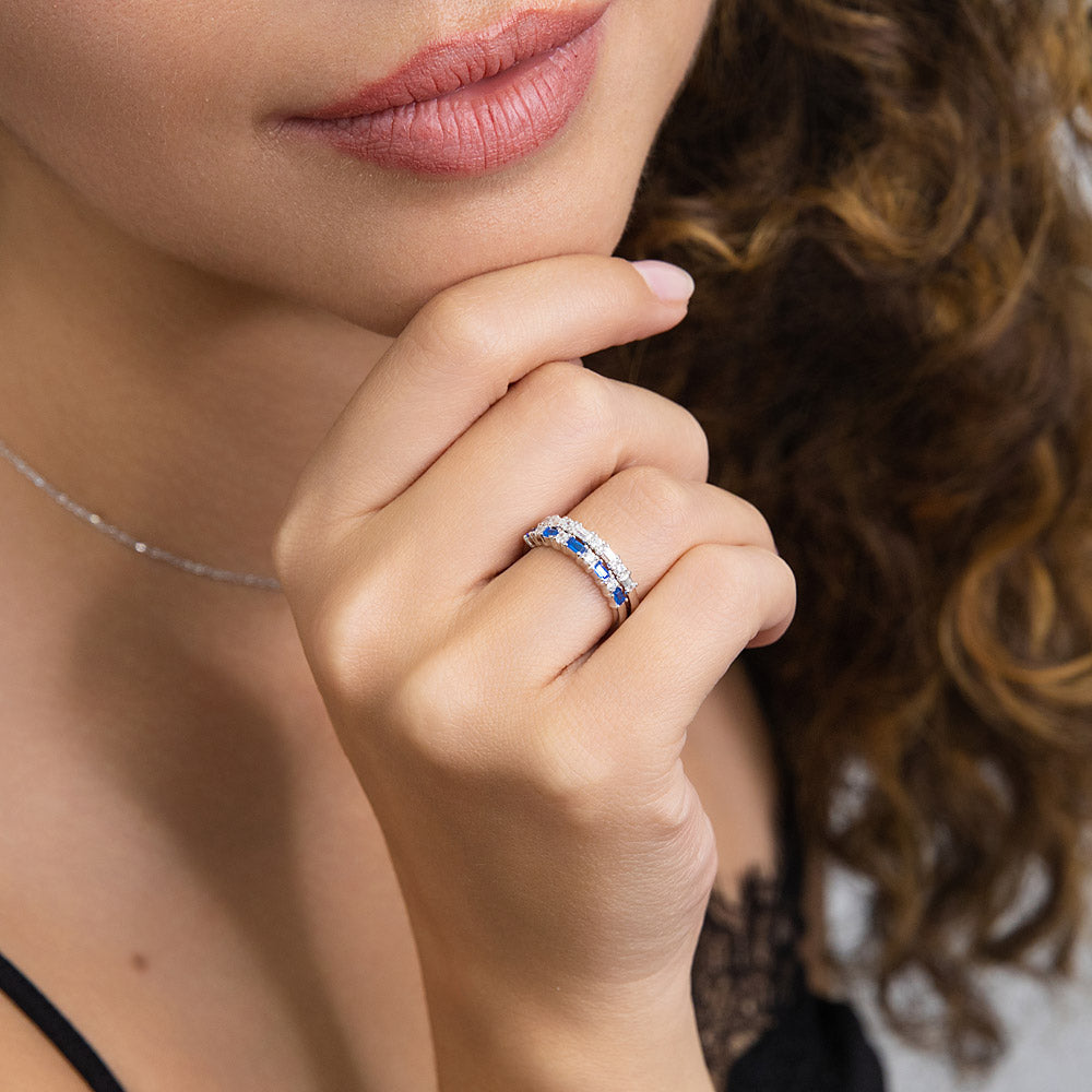 Art Deco CZ Eternity Ring Set in Sterling Silver