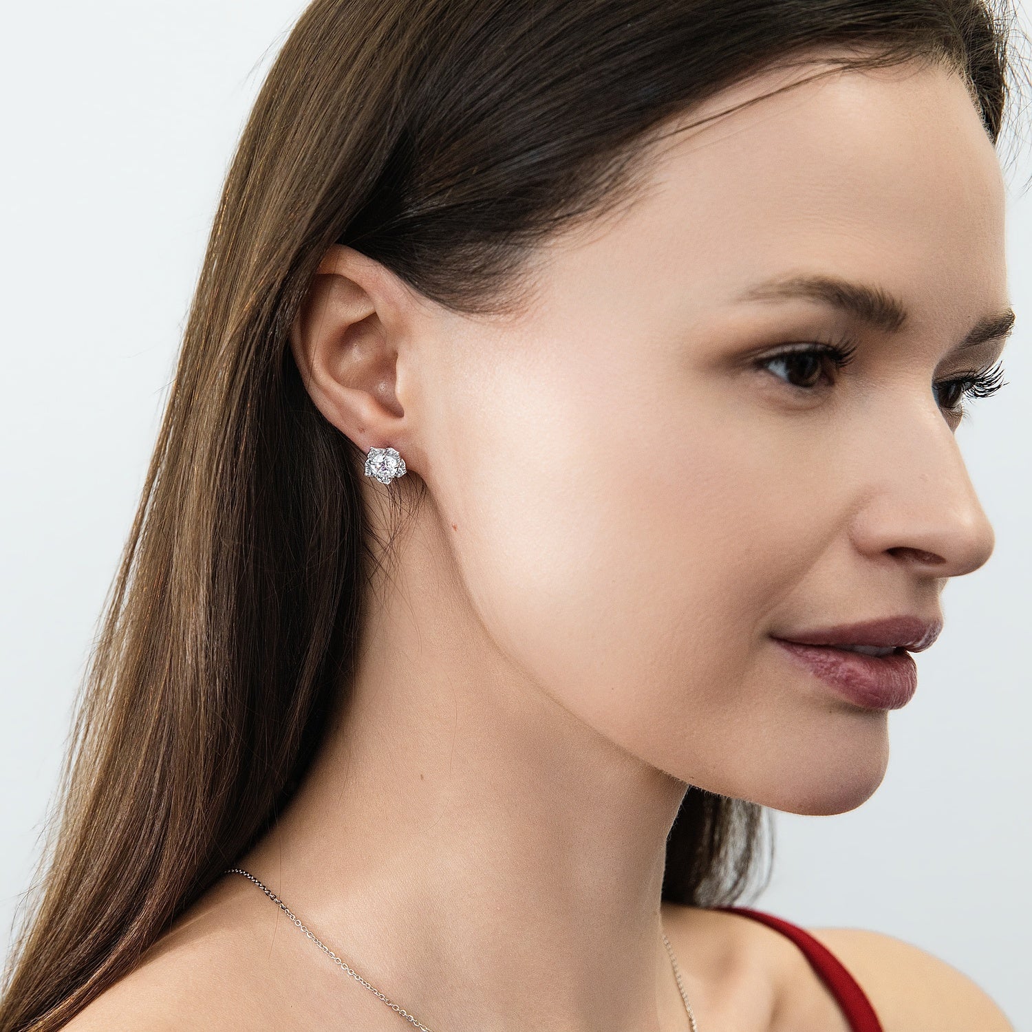Model Wearing Flower Stud Earrings Style E1914-01
