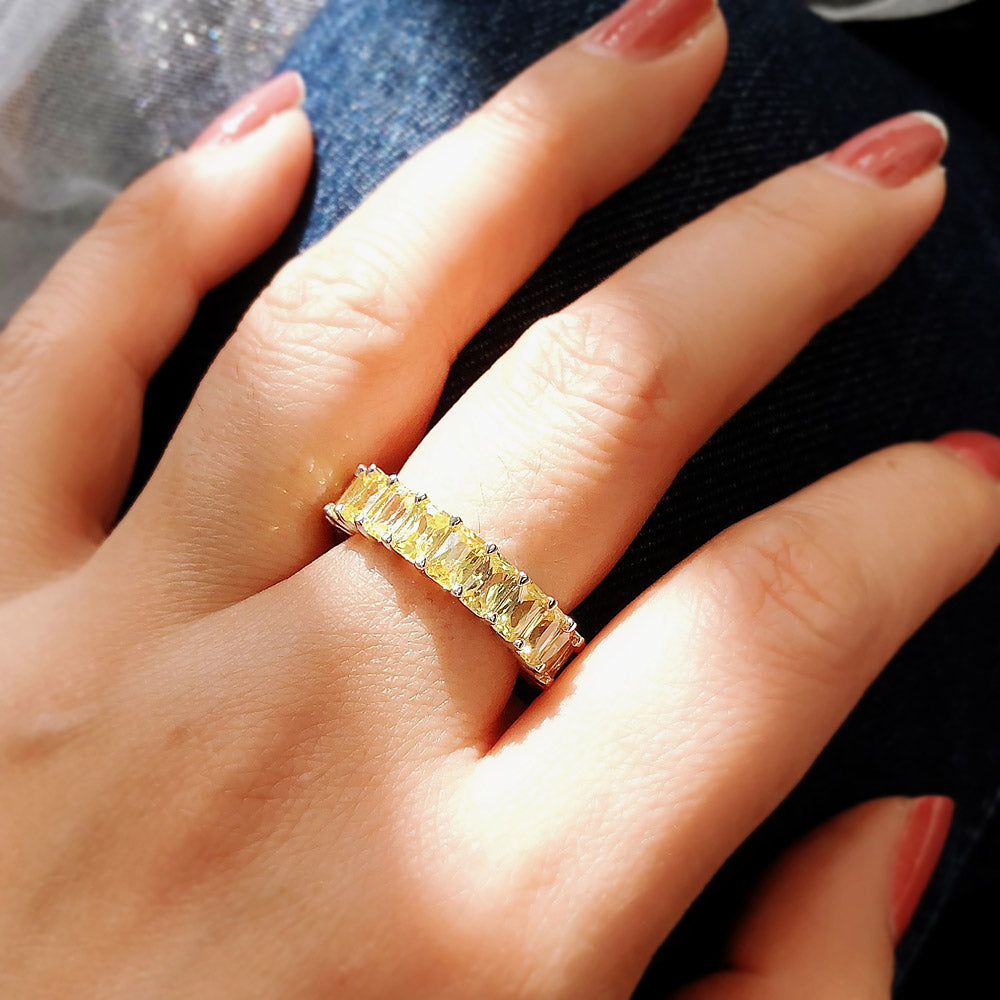 Canary Yellow Pave Radiant CZ Eternity Ring in Sterling Silver