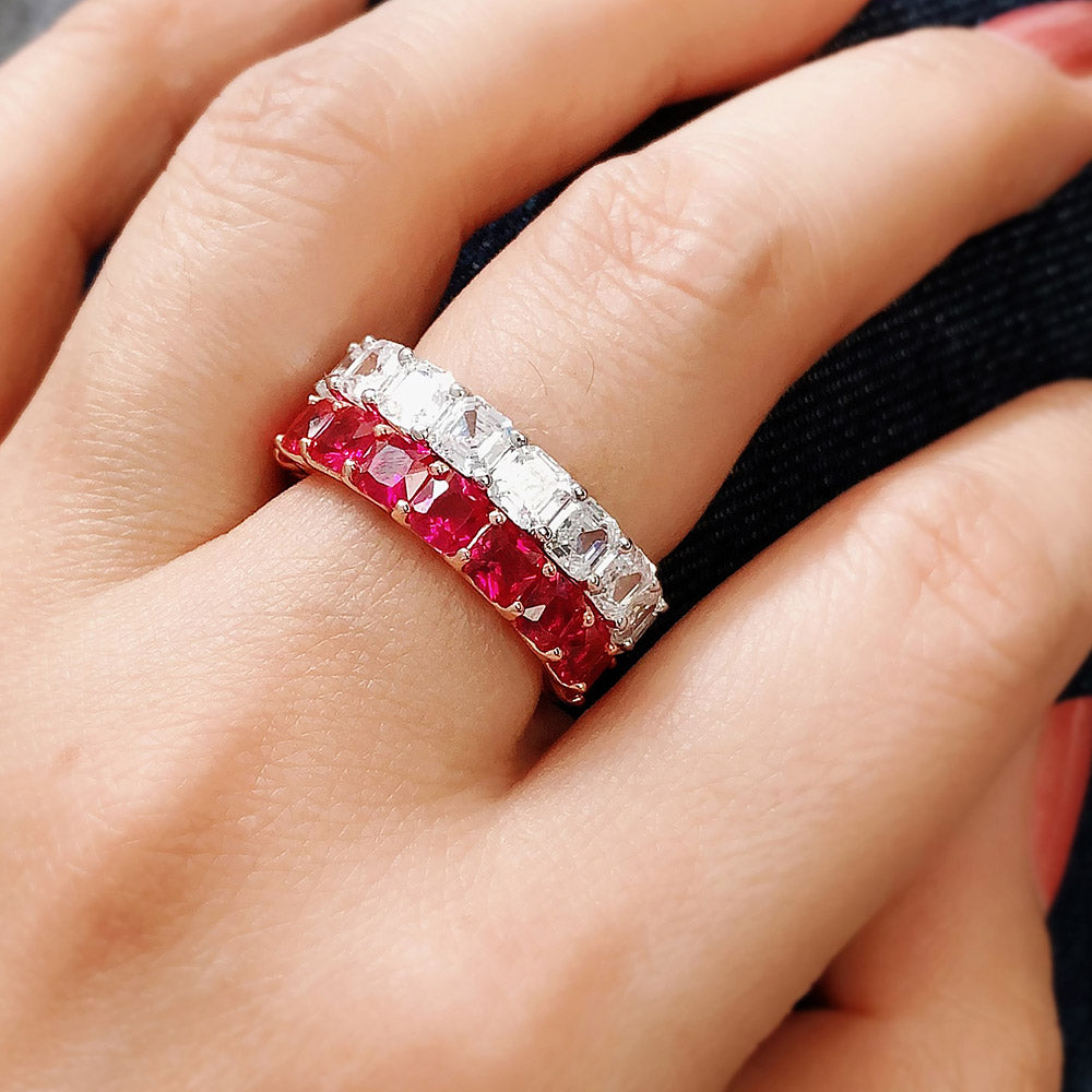 Red Pave CZ Eternity Ring in Rose Gold Flashed Sterling Silver