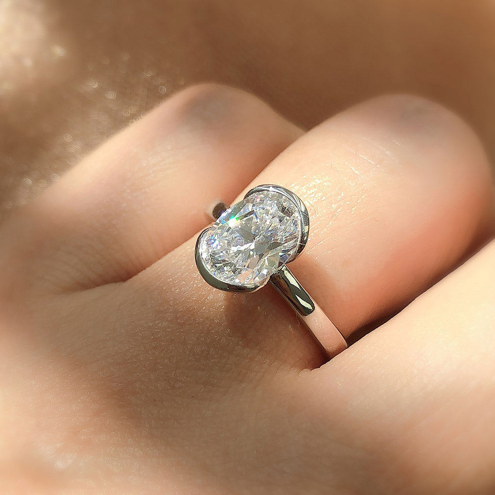 Solitaire 1.8ct Bezel Oval CZ Ring in Sterling Silver