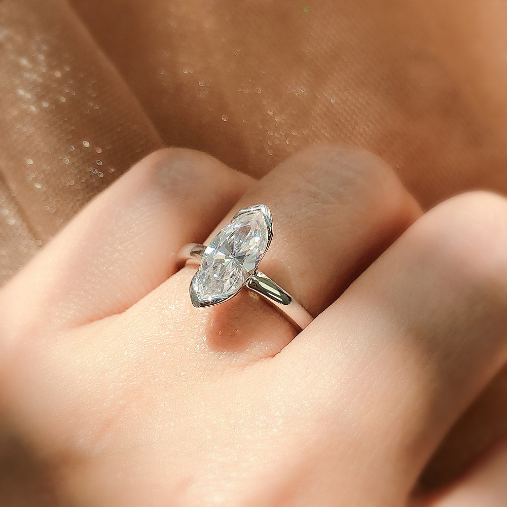 Solitaire 1.6ct Bezel Marquise CZ Ring in Sterling Silver