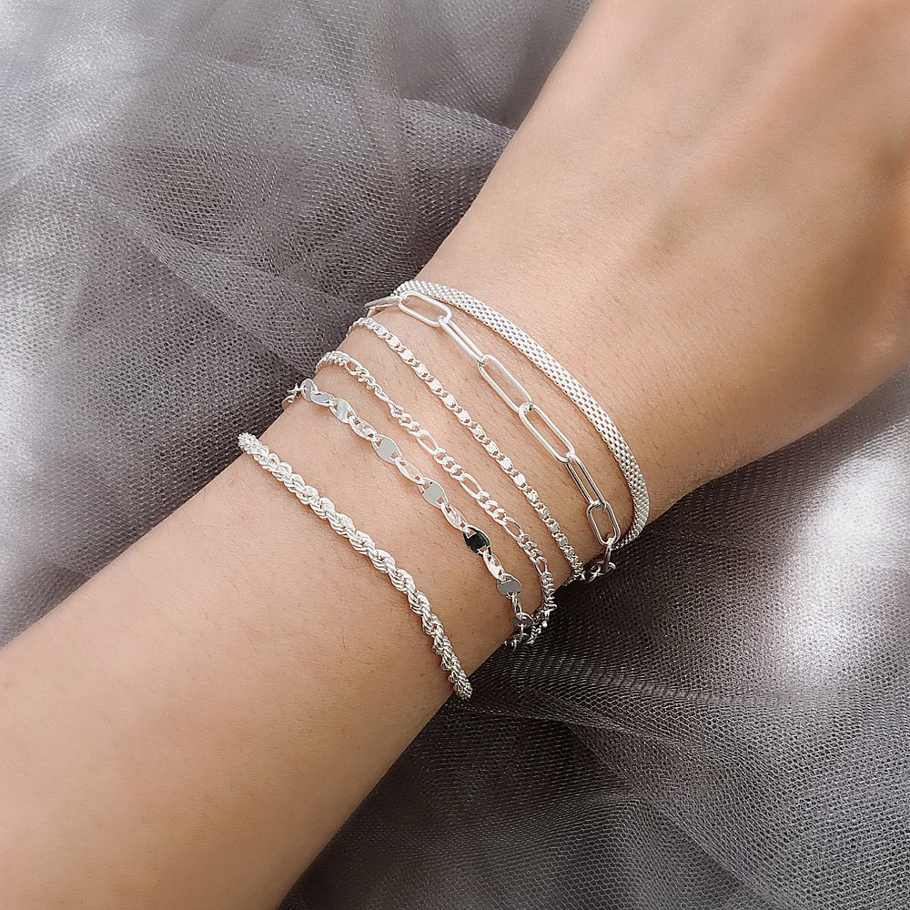 Model wearing Chain Bracelet in Sterling Silver, Yellow Gold Flashed