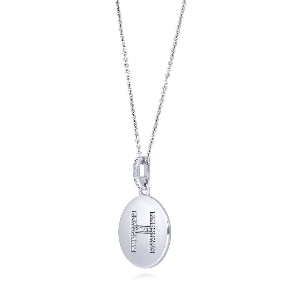 Front view of Initial Letter CZ Necklace in Sterling Silver, H