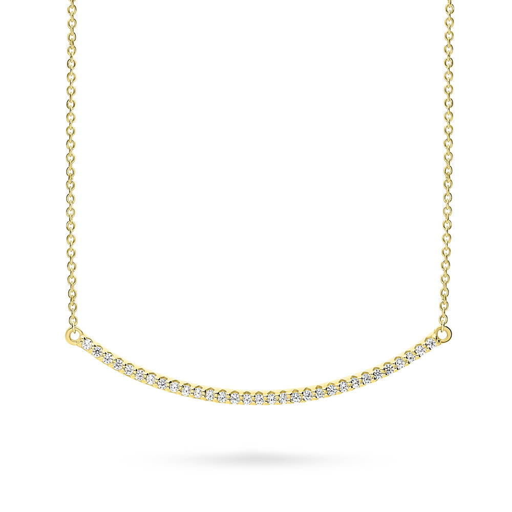 Front view of Bar CZ Pendant Necklace in Sterling Silver, Yellow Gold Flashed