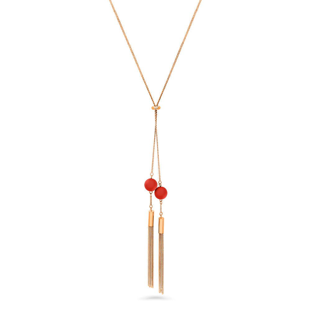 Tassel Ball Bead Lariat Necklace, Rose Gold-Tone