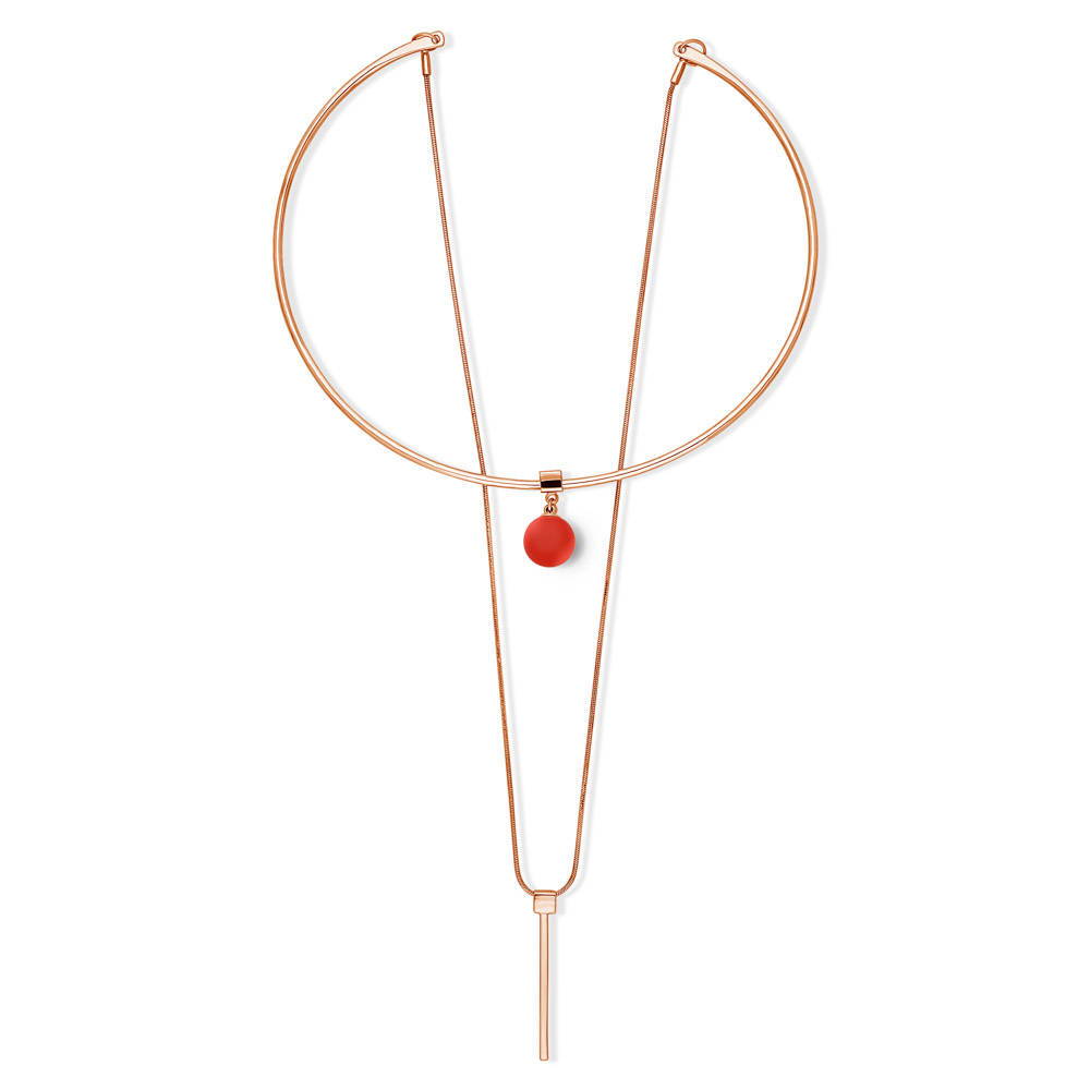 Bar Ball Bead Layered Choker, Rose Gold-Tone