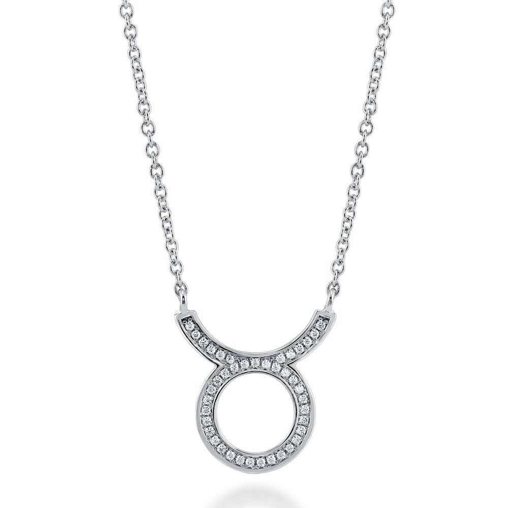 Zodiac CZ Pendant Necklace in Sterling Silver, Taurus