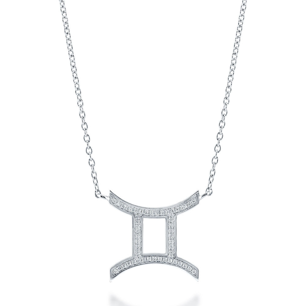 Zodiac CZ Pendant Necklace in Sterling Silver, Gemini
