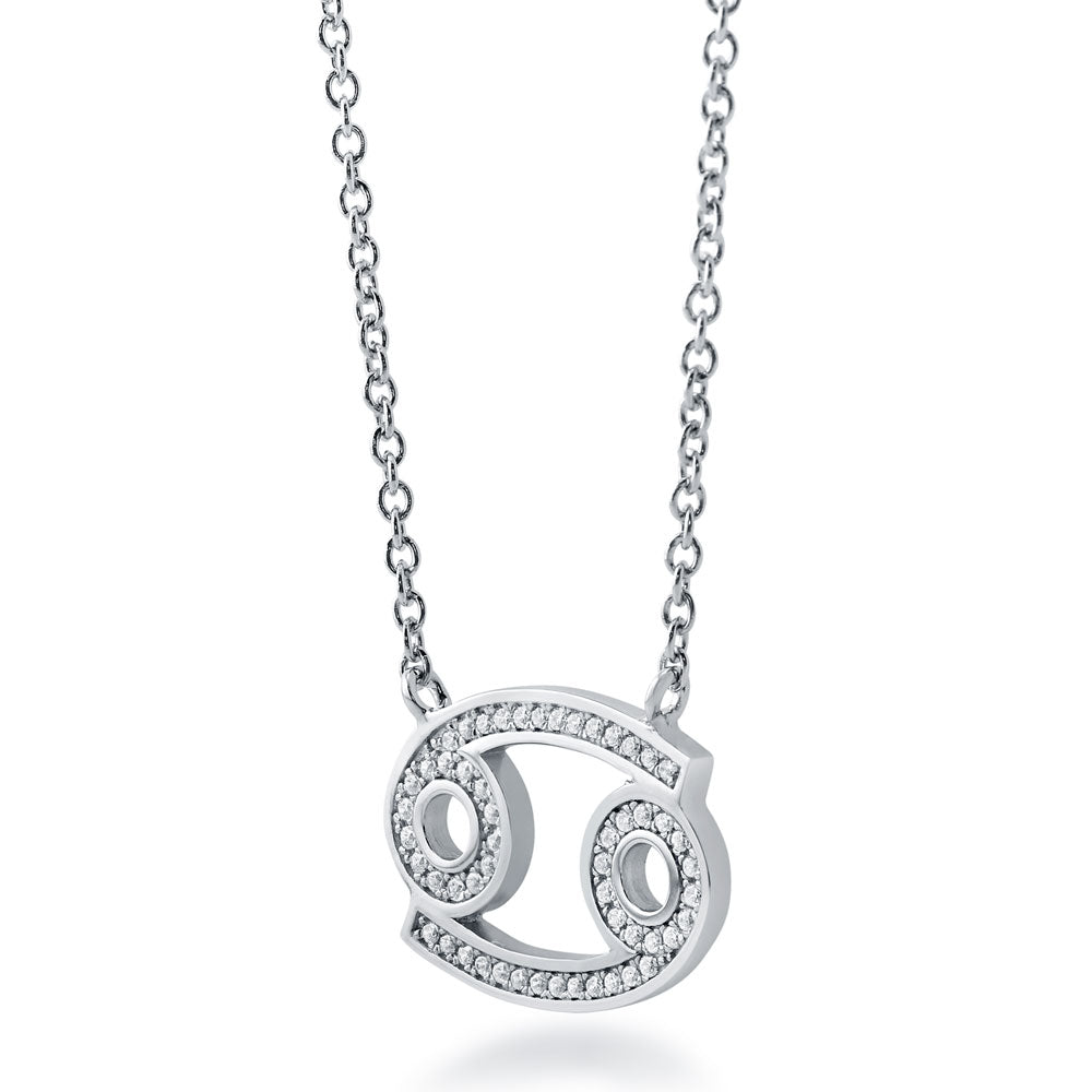 Front view of Zodiac CZ Pendant Necklace in Sterling Silver, Cancer