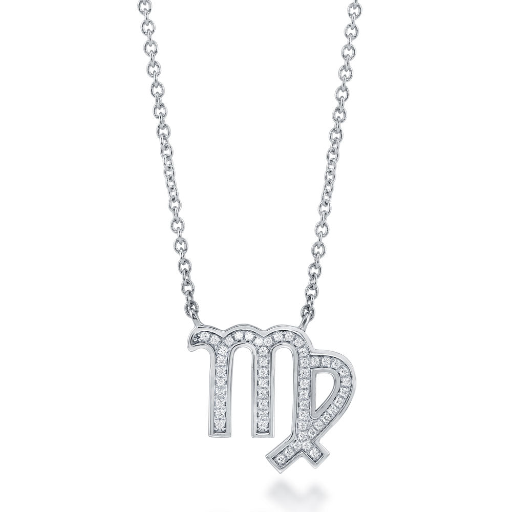 Zodiac CZ Pendant Necklace in Sterling Silver, Virgo