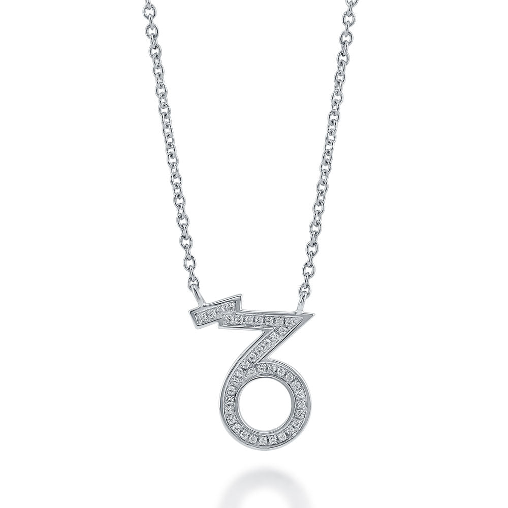 Zodiac CZ Pendant Necklace in Sterling Silver, Capricorn