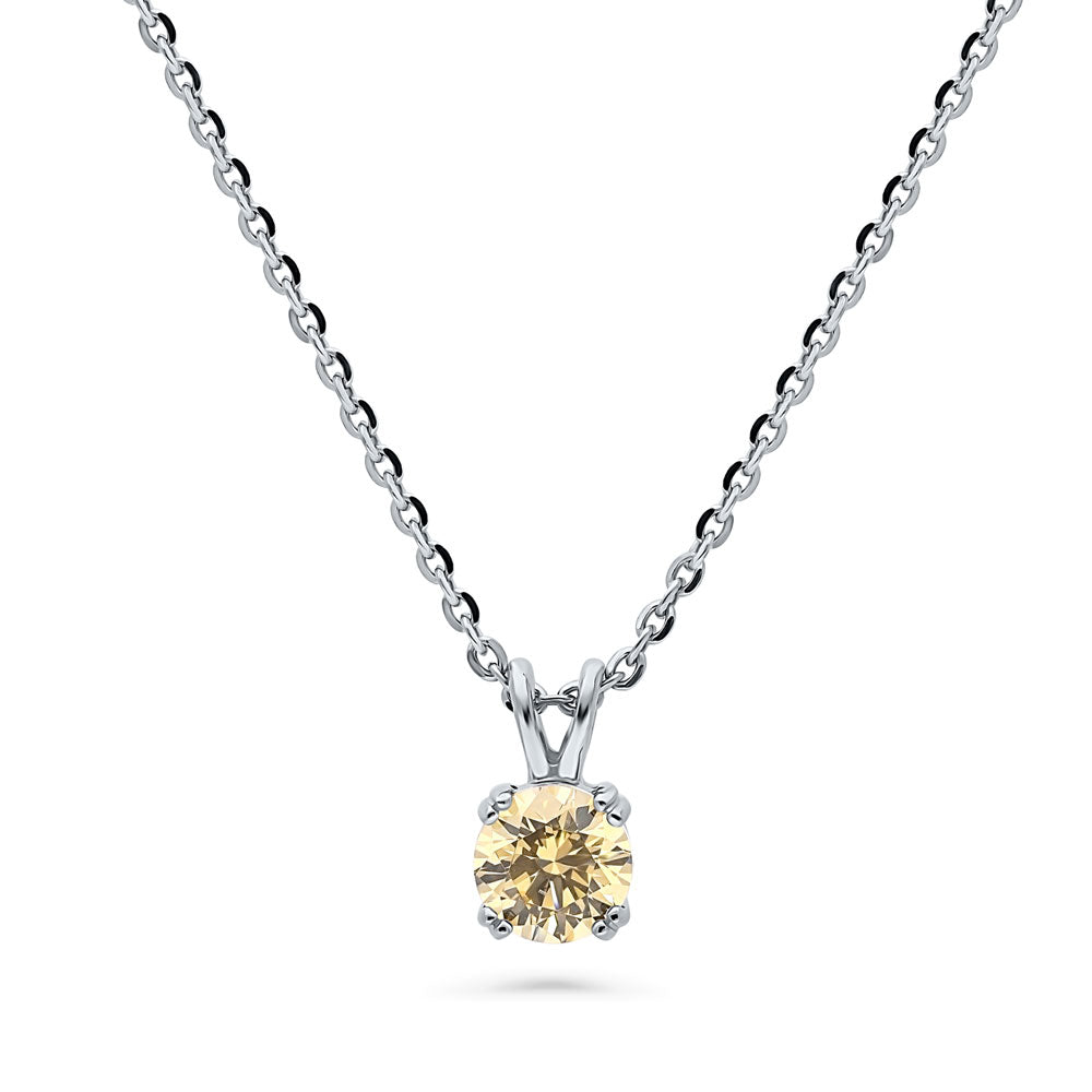 Solitaire CZ Necklace in Sterling Silver, Round Cut / Yellow