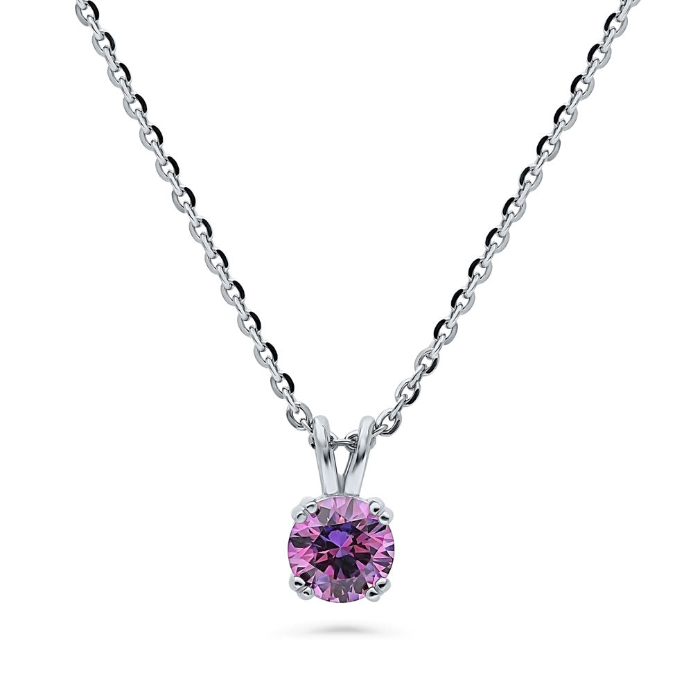 Solitaire CZ Necklace in Sterling Silver, Round Cut / Purple