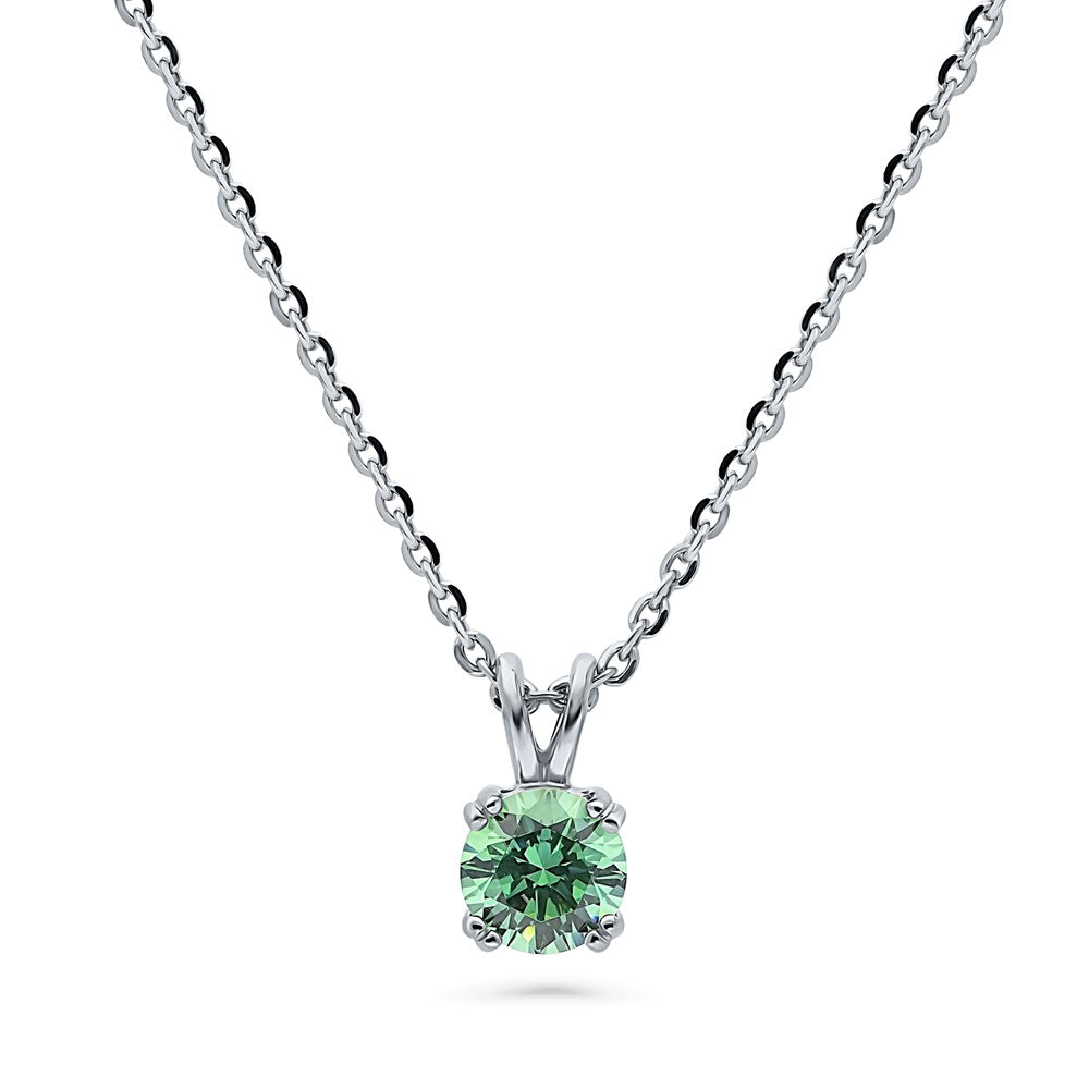 Solitaire CZ Necklace in Sterling Silver, Round Cut / Green