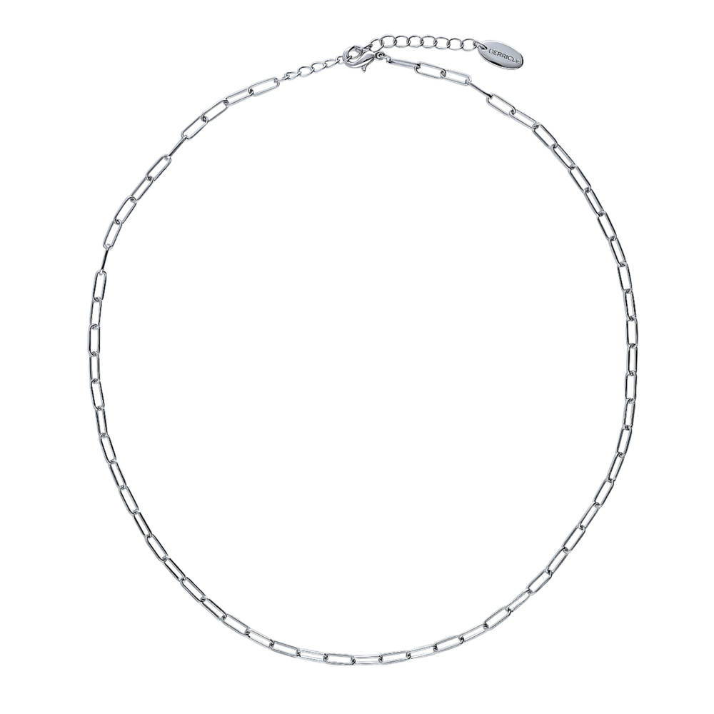Paperclip Link Chain Necklace 3mm, Rhodium Plated